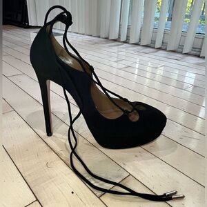 Aquazzura Dancer Plateau Suede Lace Up Platform Pump Heels in Black // Size 7.5